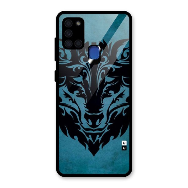 Black Artistic Wolf Glass Back Case for Galaxy A21s