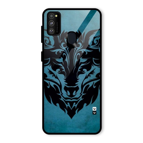 Black Artistic Wolf Glass Back Case for Galaxy M21