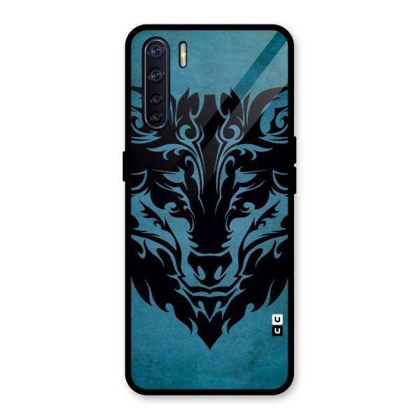 Black Artistic Wolf Glass Back Case for Oppo F15