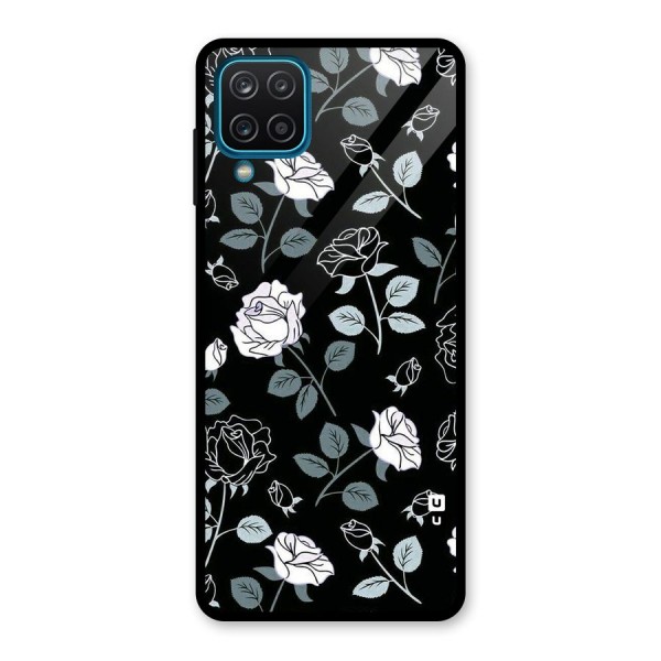 Black Artsy Bloom Glass Back Case for Galaxy A12