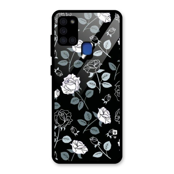 Black Artsy Bloom Glass Back Case for Galaxy A21s