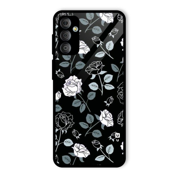 Black Artsy Bloom Glass Back Case for Galaxy F23