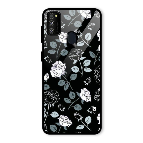 Black Artsy Bloom Glass Back Case for Galaxy M21