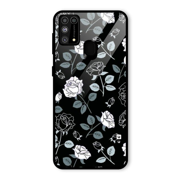 Black Artsy Bloom Glass Back Case for Galaxy M31