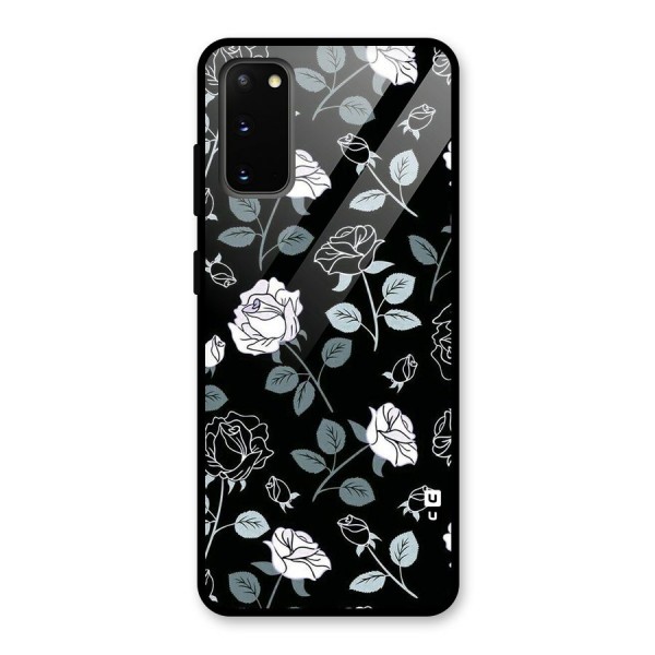 Black Artsy Bloom Glass Back Case for Galaxy S20