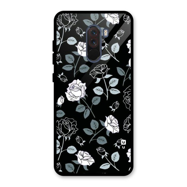 Black Artsy Bloom Glass Back Case for Poco F1