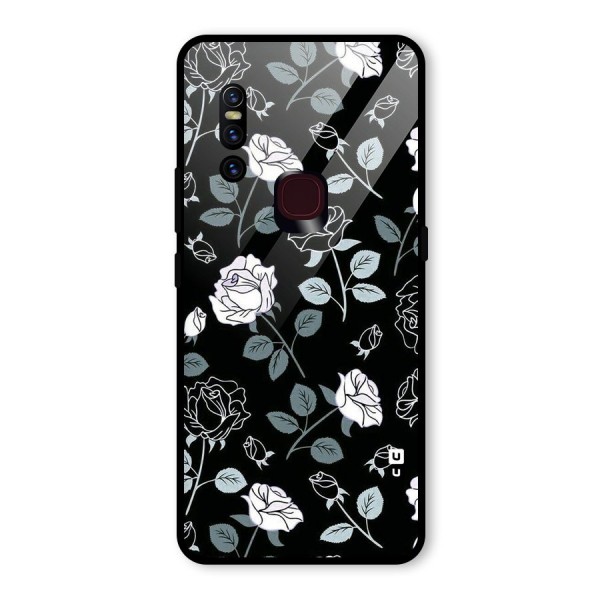 Black Artsy Bloom Glass Back Case for Vivo V15