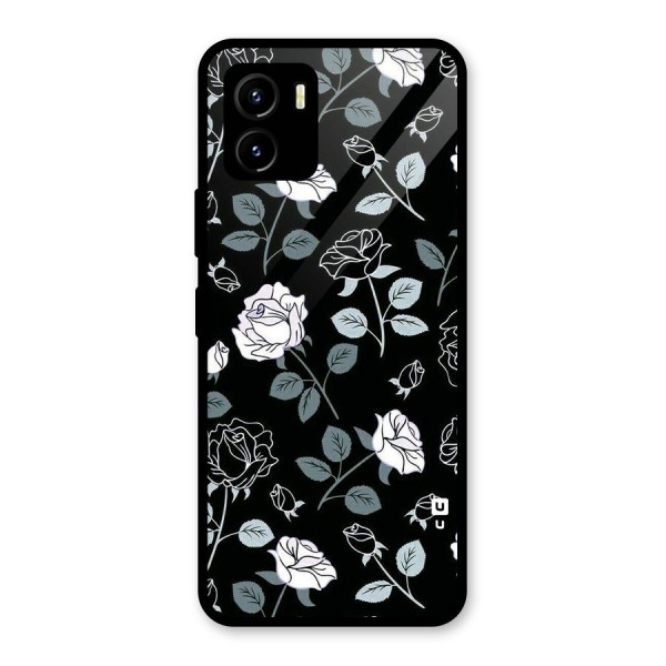 Black Artsy Bloom Glass Back Case for Vivo Y15s