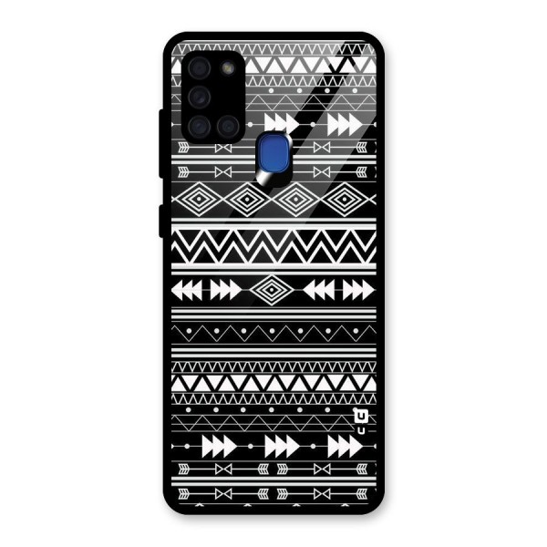 Black Aztec Creativity Glass Back Case for Galaxy A21s