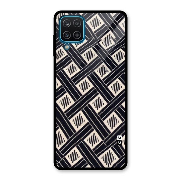 Black Beige Criscros Glass Back Case for Galaxy A12