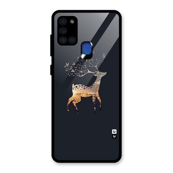 Black Deer Glass Back Case for Galaxy A21s