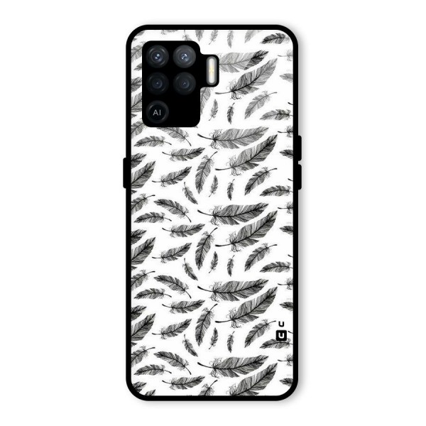 Black Feather Glass Back Case for Oppo F19 Pro