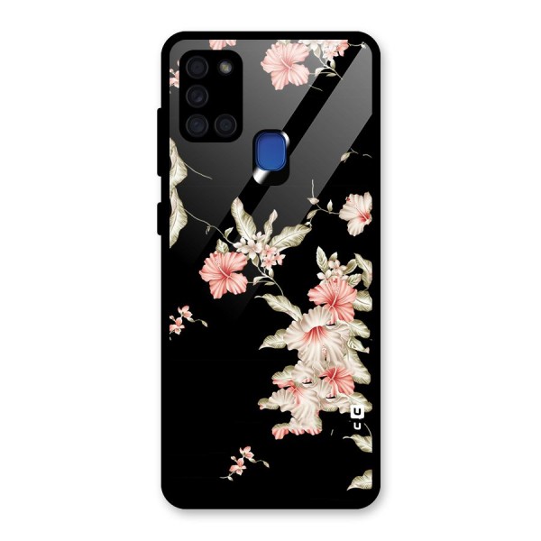 Black Floral Glass Back Case for Galaxy A21s