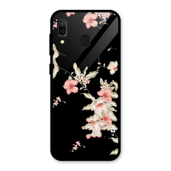 Black Floral Glass Back Case for Galaxy A30