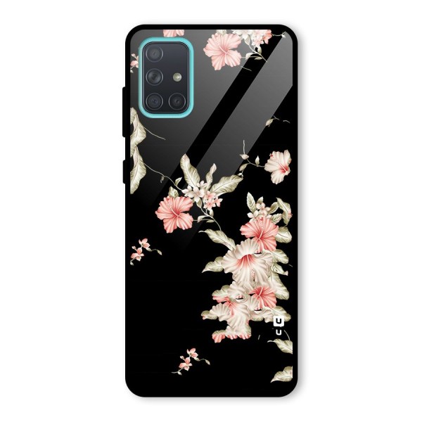 Black Floral Glass Back Case for Galaxy A71