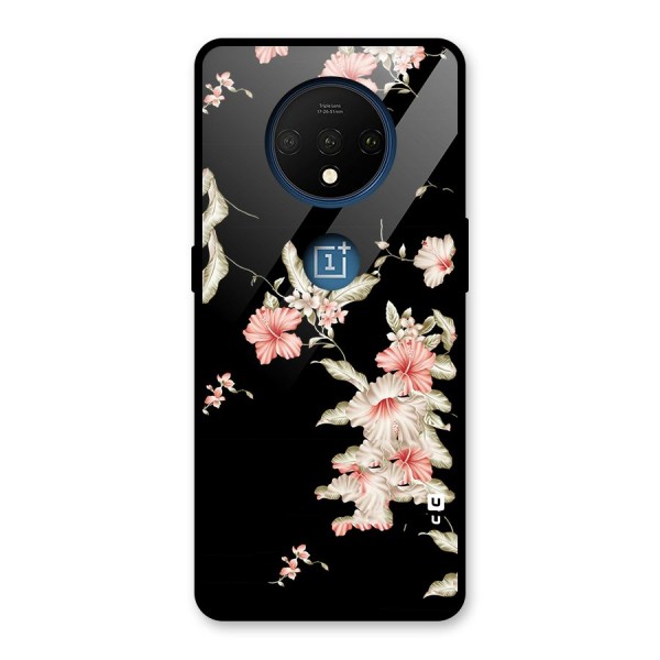 Black Floral Glass Back Case for OnePlus 7T