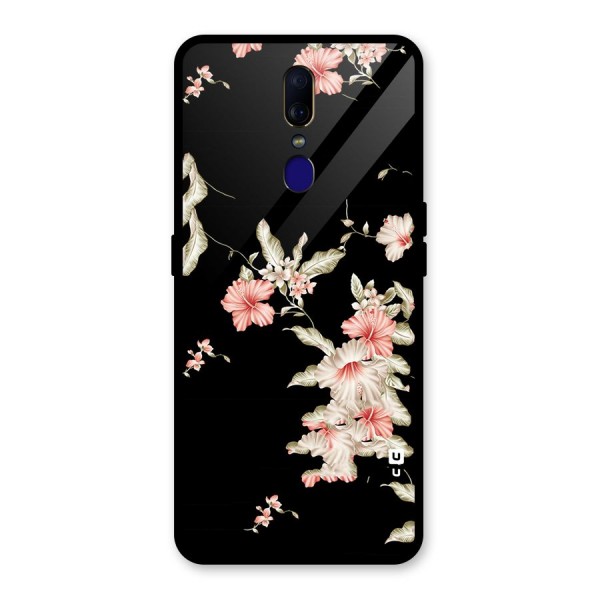 Black Floral Glass Back Case for Oppo F11