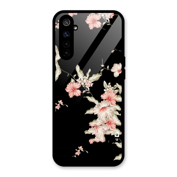 Black Floral Glass Back Case for Realme 6