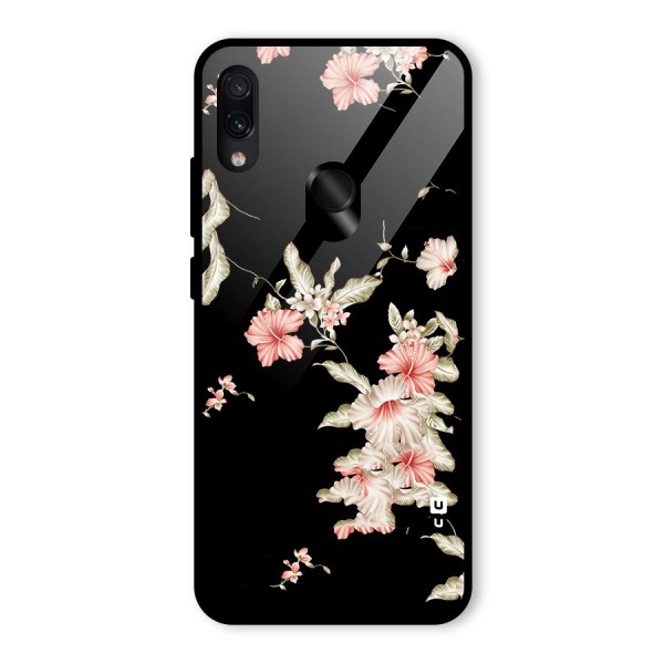 Black Floral Glass Back Case for Redmi Note 7S