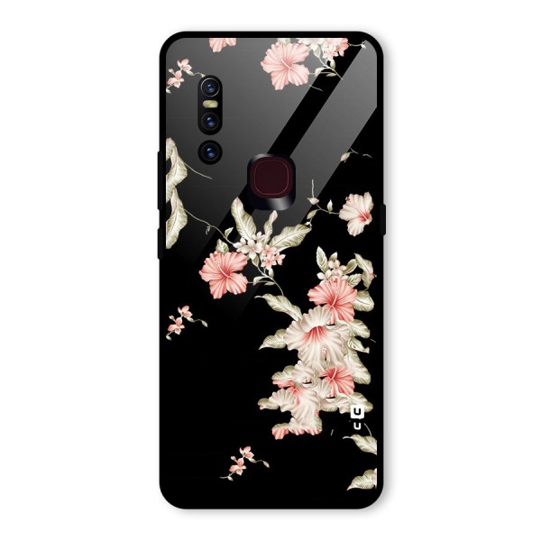 Black Floral Glass Back Case for Vivo V15