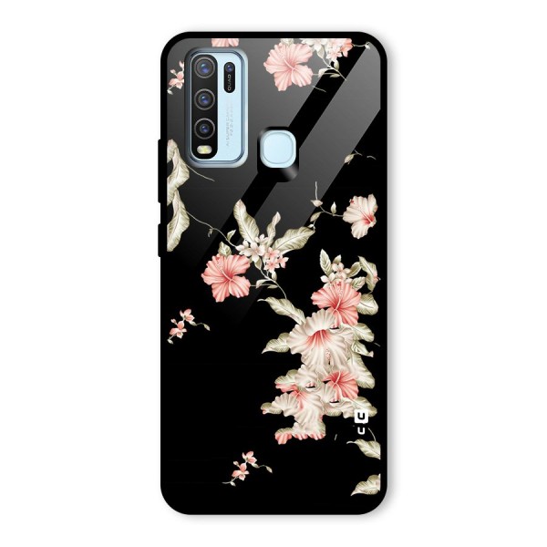 Black Floral Glass Back Case for Vivo Y30