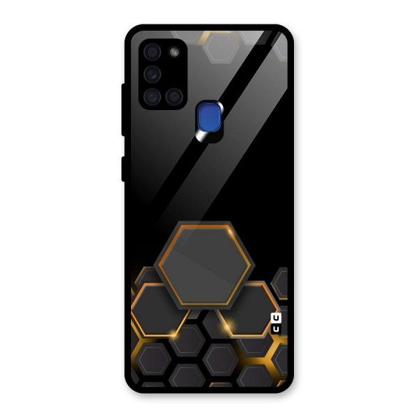 Black Gold Hexa Glass Back Case for Galaxy A21s