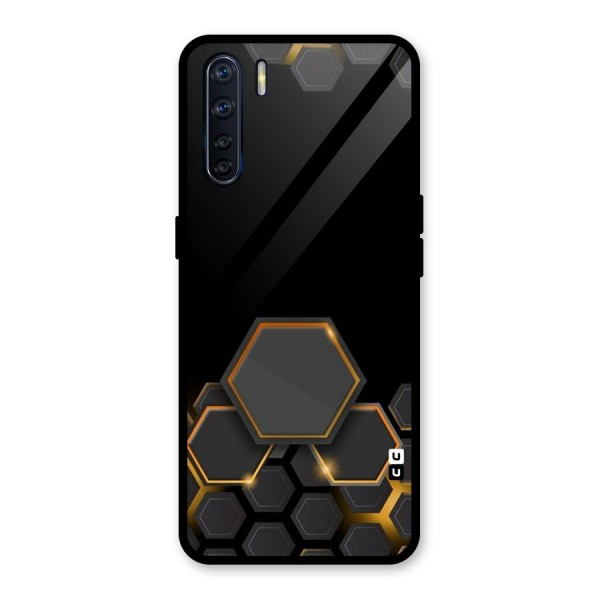 Black Gold Hexa Glass Back Case for Oppo F15