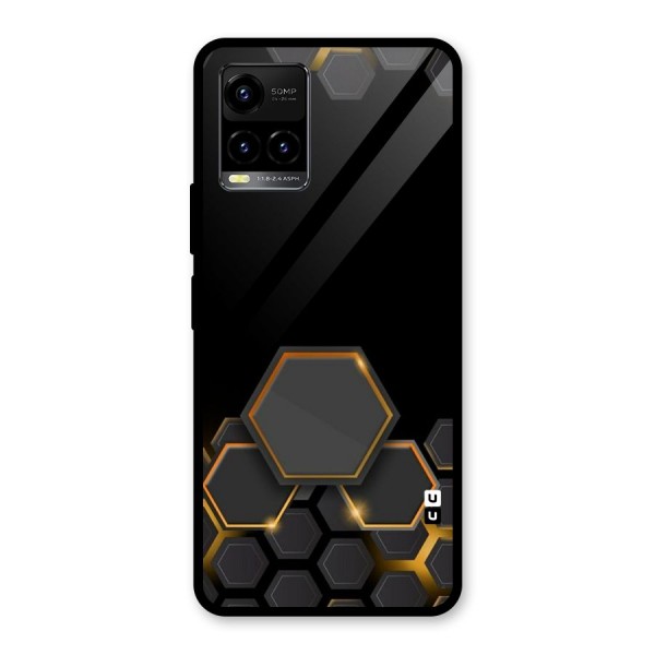 Black Gold Hexa Glass Back Case for Vivo Y21G