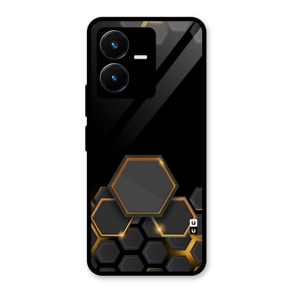 Black Gold Hexa Glass Back Case for Vivo Y22