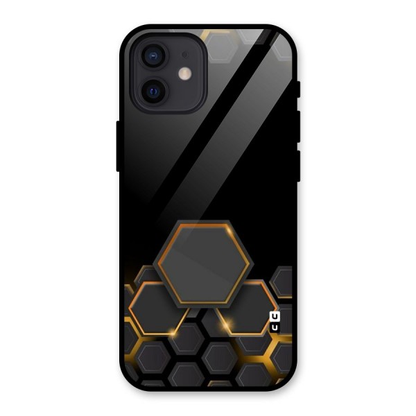 Black Gold Hexa Glass Back Case for iPhone 12