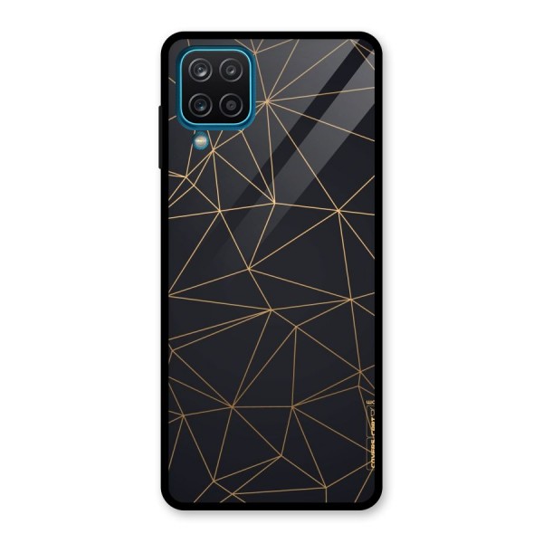 Black Golden Lines Glass Back Case for Galaxy A12