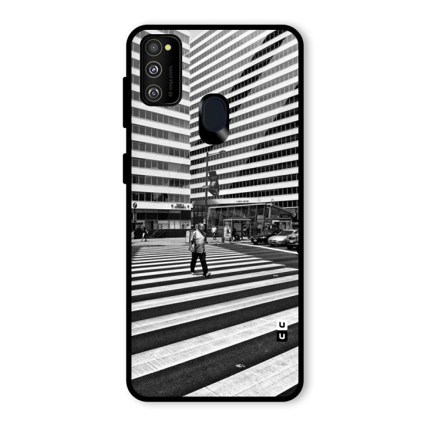 Black White Perspective Glass Back Case for Galaxy M21