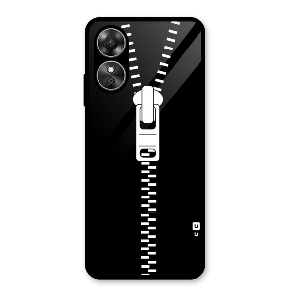 Black Zipper Glass Back Case for Oppo A17