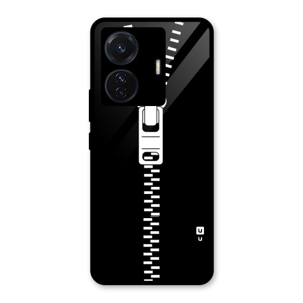 Black Zipper Glass Back Case for Vivo T1 Pro