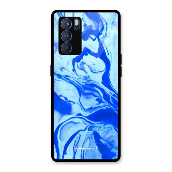 Blaze Blue Marble Texture Glass Back Case for Oppo Reno6 Pro 5G