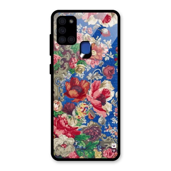 Block Printed Flowers Glass Back Case for Galaxy A21s