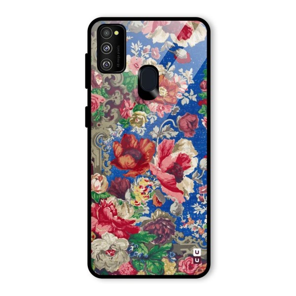 Block Printed Flowers Glass Back Case for Galaxy M21