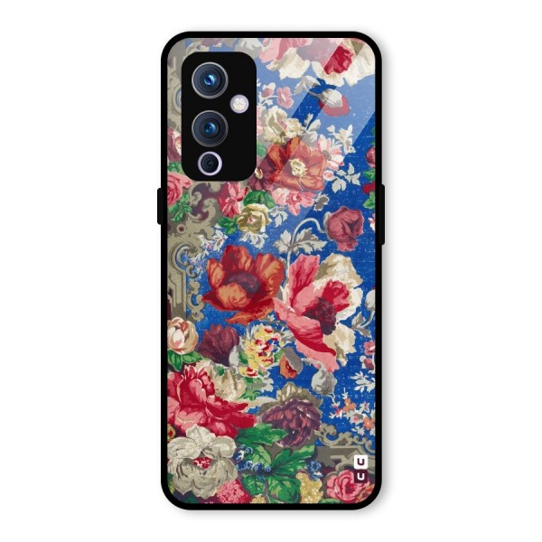 Block Printed Flowers Glass Back Case for OnePlus 9