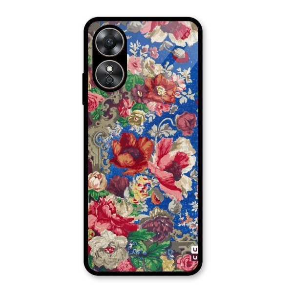 Block Printed Flowers Glass Back Case for Oppo A17