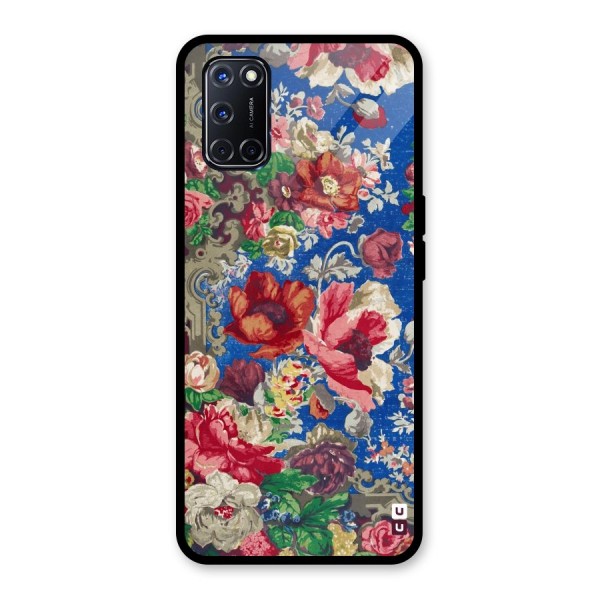 Block Printed Flowers Glass Back Case for Oppo A52