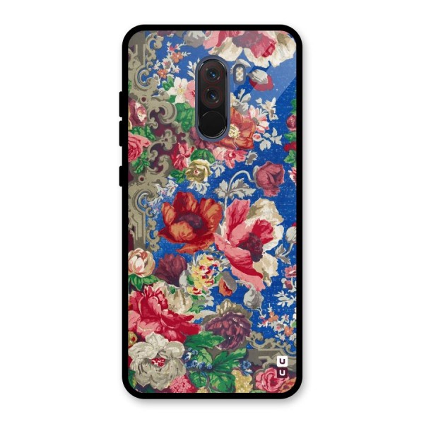 Block Printed Flowers Glass Back Case for Poco F1