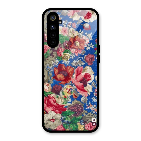 Block Printed Flowers Glass Back Case for Realme 6