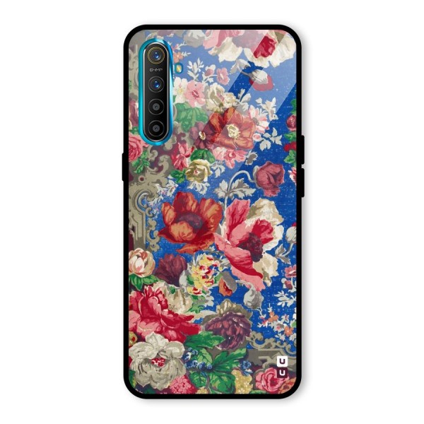 Block Printed Flowers Glass Back Case for Realme XT