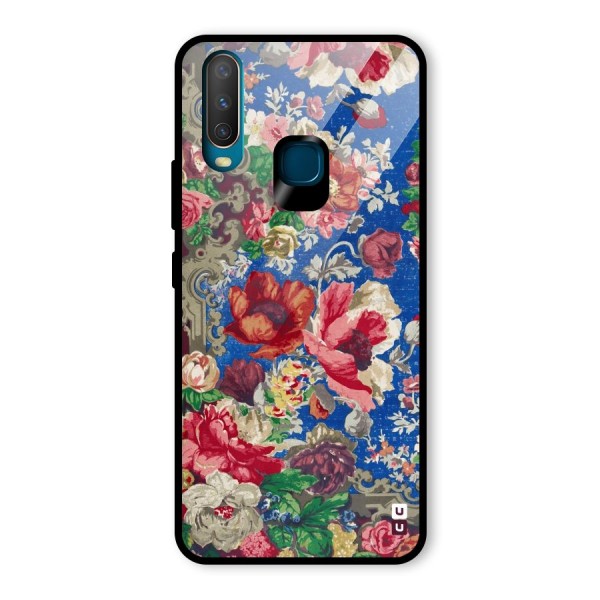 Block Printed Flowers Glass Back Case for Vivo Y15