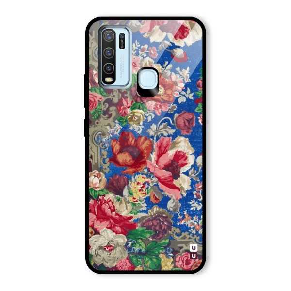 Block Printed Flowers Glass Back Case for Vivo Y50