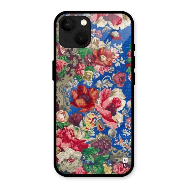 Block Printed Flowers Glass Back Case for iPhone 13