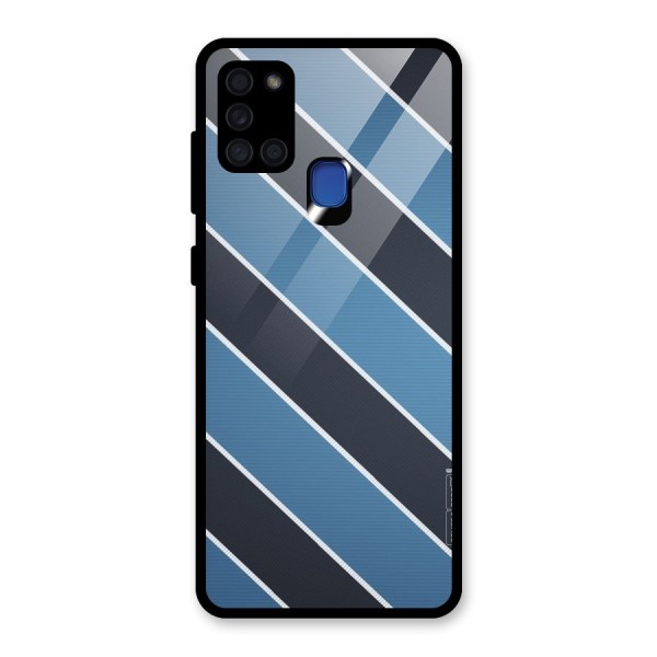 Blue Black Stripes Glass Back Case for Galaxy A21s