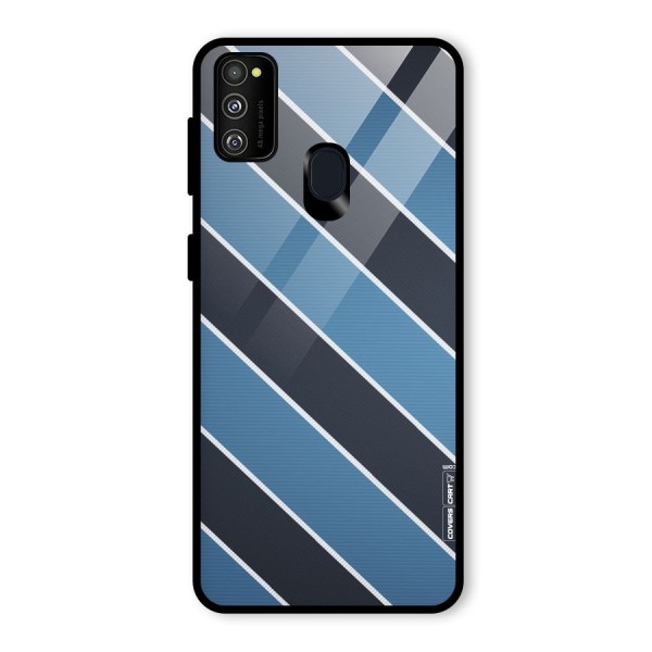 Blue Black Stripes Glass Back Case for Galaxy M21