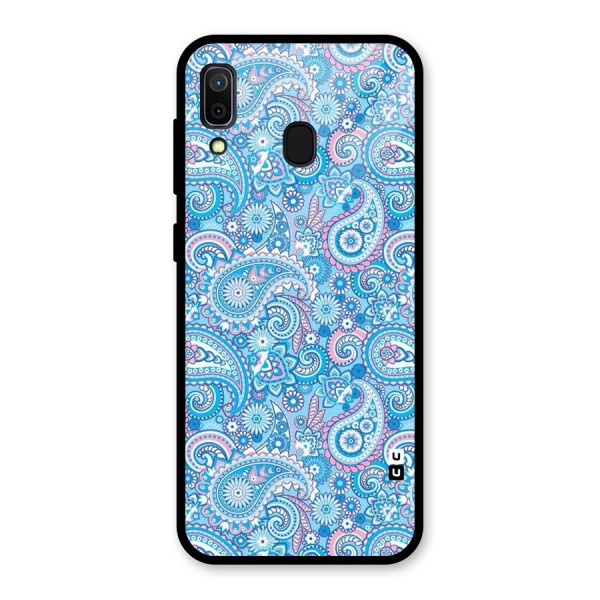 Blue Block Pattern Glass Back Case for Galaxy A30