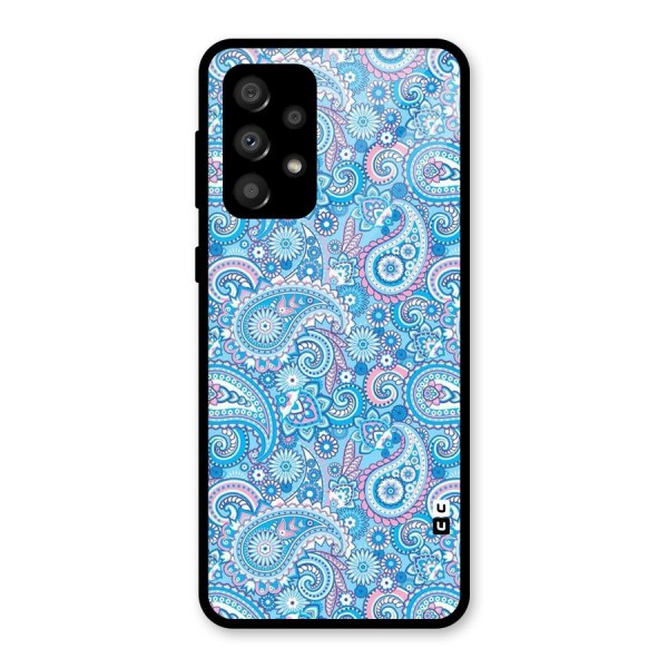 Blue Block Pattern Glass Back Case for Galaxy A32